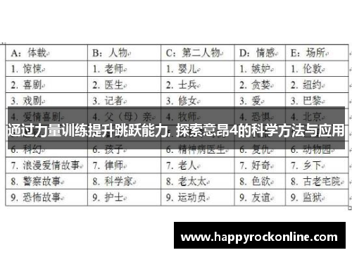 通过力量训练提升跳跃能力, 探索意昂4的科学方法与应用